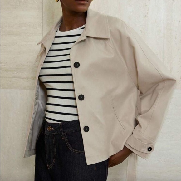 Cream tie belted French coat jacket, fully lined - Picture 4 of 6